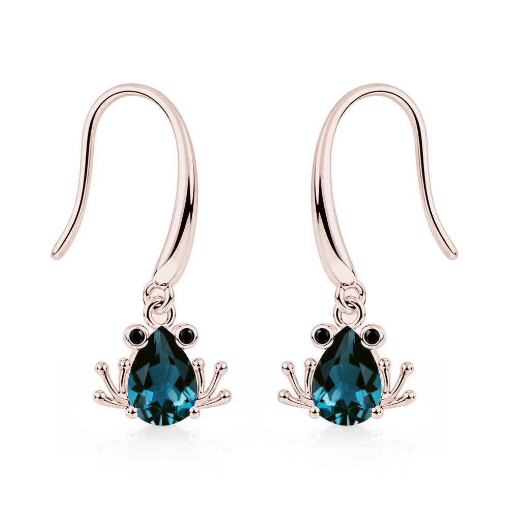 Pear Cut Aquamarine and Black Spinel Frog Hook Earrings - LUO Jewelry #gemstone_London Blue Topaz and Black Spinel