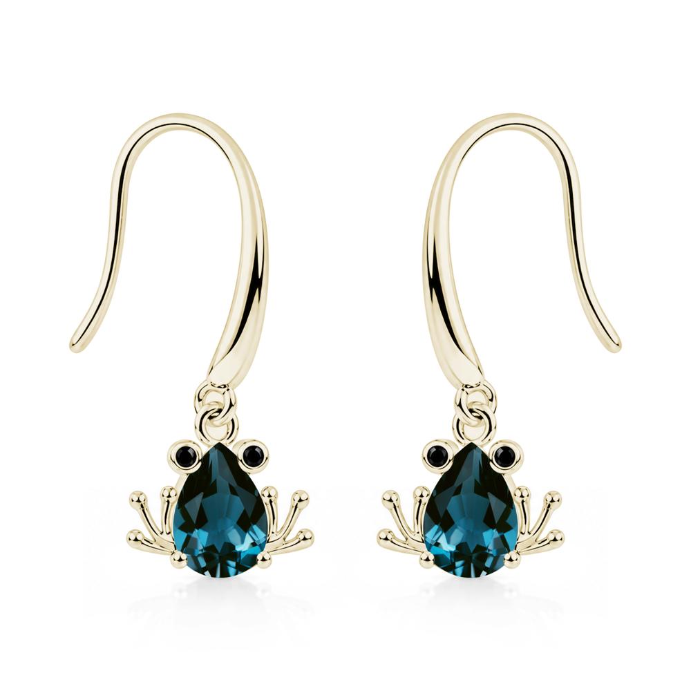 Pear Cut Aquamarine and Black Spinel Frog Hook Earrings - LUO Jewelry #gemstone_London Blue Topaz and Black Spinel