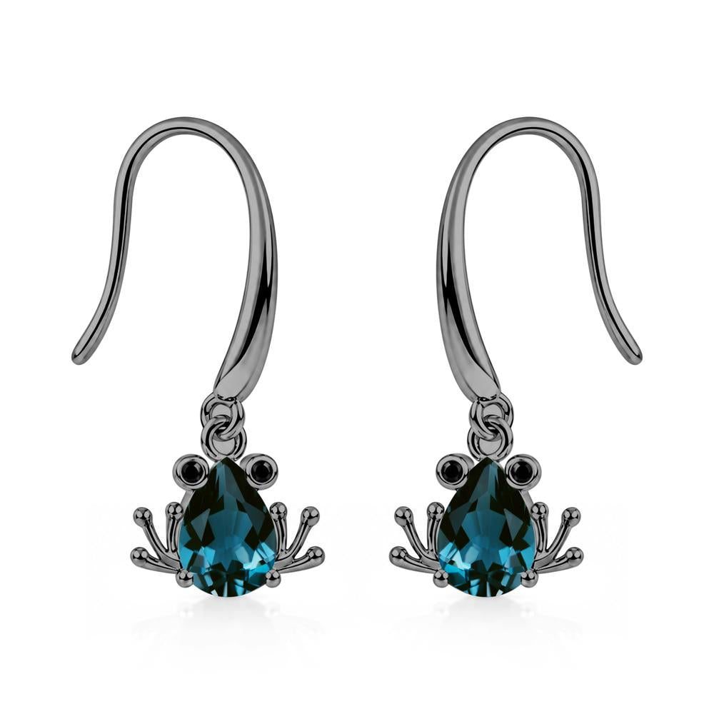Pear Cut Aquamarine and Black Spinel Frog Hook Earrings - LUO Jewelry #gemstone_London Blue Topaz and Black Spinel