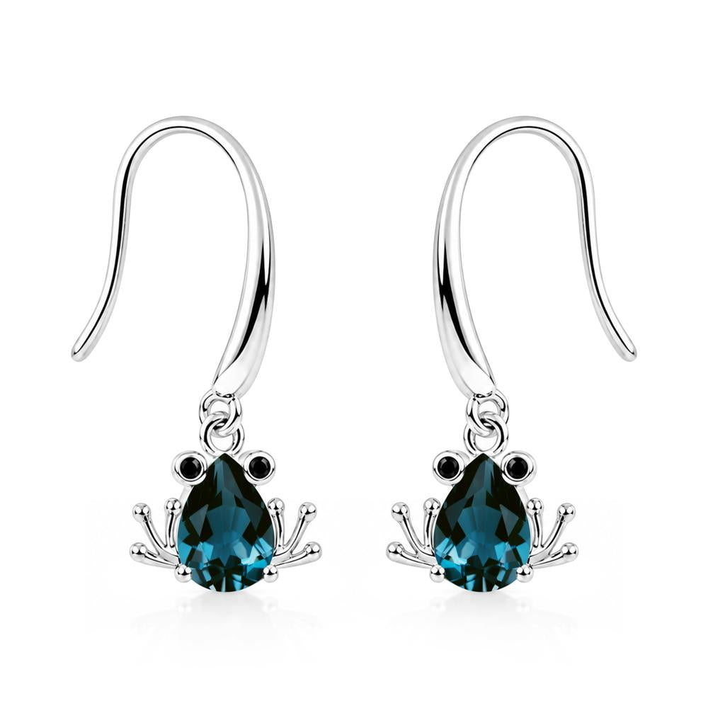 Pear Cut Aquamarine and Black Spinel Frog Hook Earrings - LUO Jewelry #gemstone_London Blue Topaz and Black Spinel