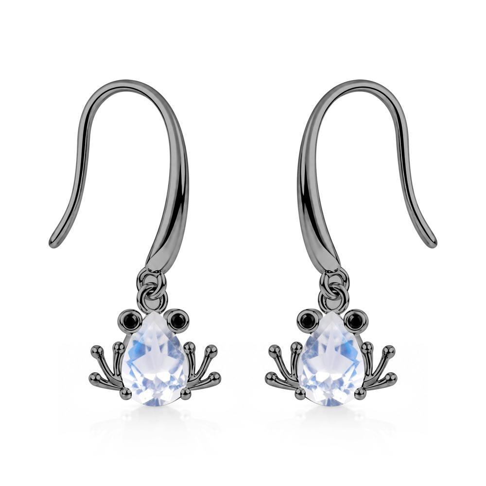 Pear Cut Aquamarine and Black Spinel Frog Hook Earrings - LUO Jewelry #gemstone_Moonstone and Black Spinel