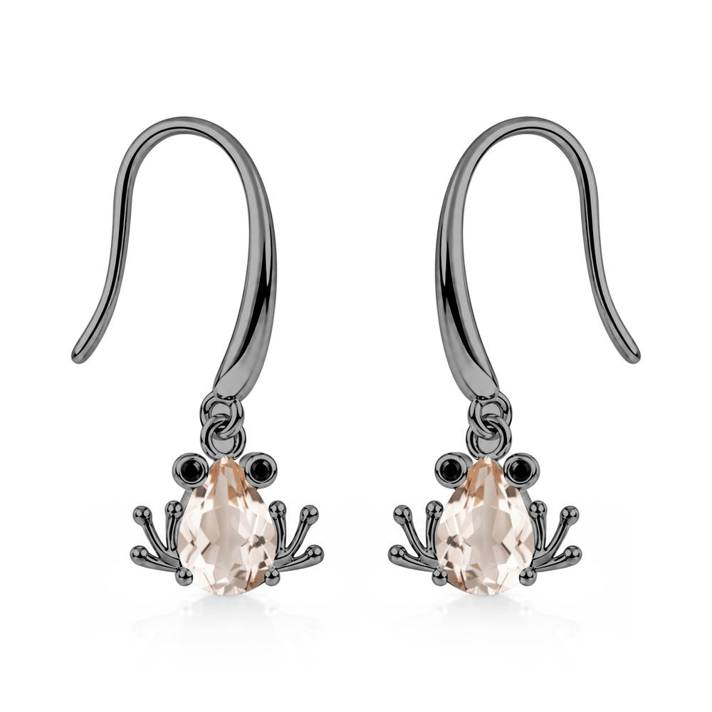 Pear Cut Aquamarine and Black Spinel Frog Hook Earrings - LUO Jewelry #gemstone_Morganite and Black Spinel