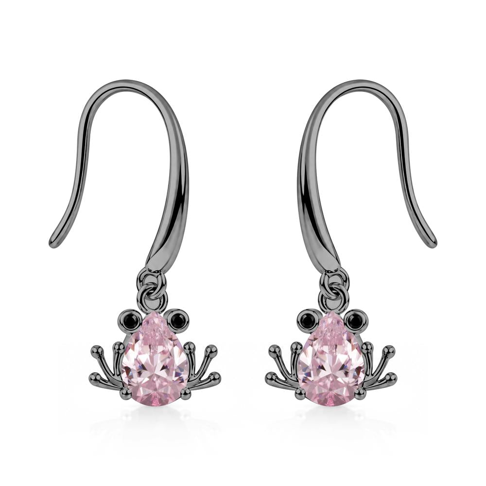 Pear Cut Aquamarine and Black Spinel Frog Hook Earrings - LUO Jewelry #gemstone_Pink Cubic Zirconia and Black Spinel