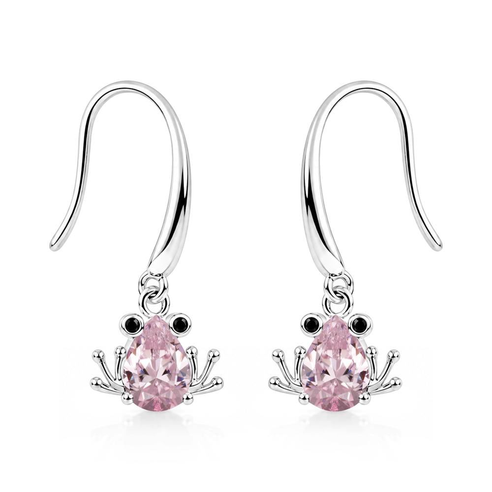 Pear Cut Aquamarine and Black Spinel Frog Hook Earrings - LUO Jewelry #gemstone_Pink Cubic Zirconia and Black Spinel