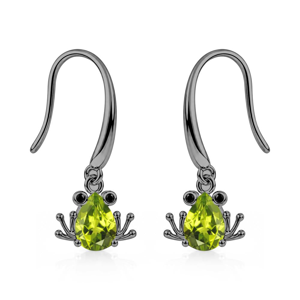 Pear Cut Aquamarine and Black Spinel Frog Hook Earrings - LUO Jewelry #gemstone_Peridot and Black Spinel