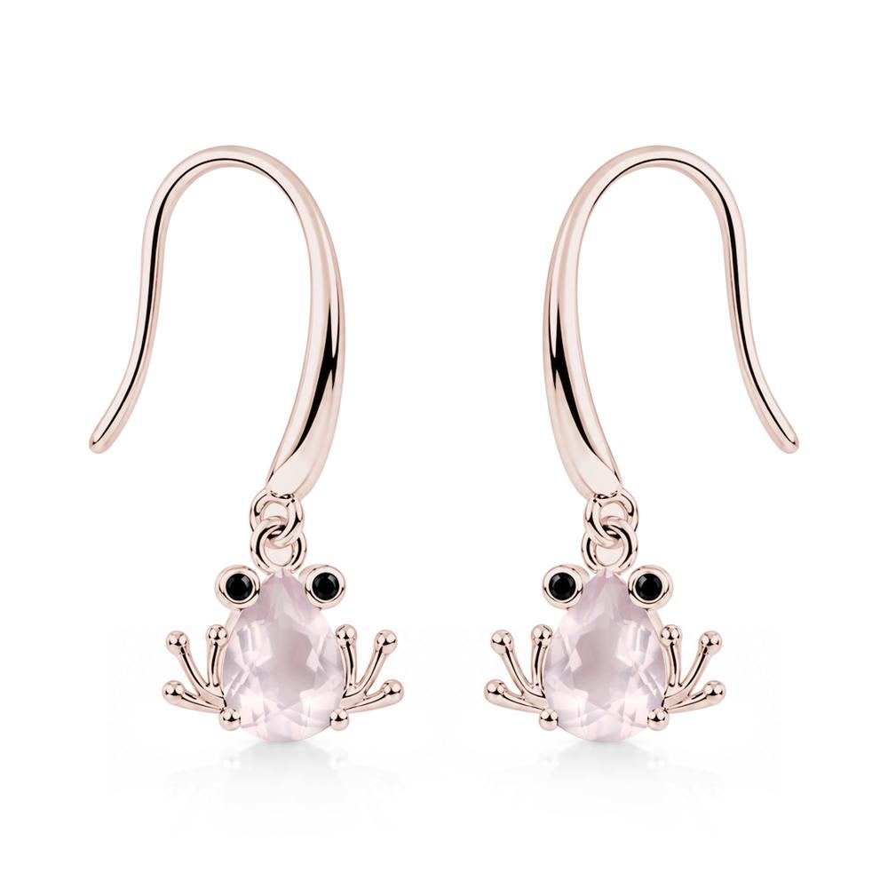 Pear Cut Aquamarine and Black Spinel Frog Hook Earrings - LUO Jewelry #gemstone_Rose Quartz and Black Spinel