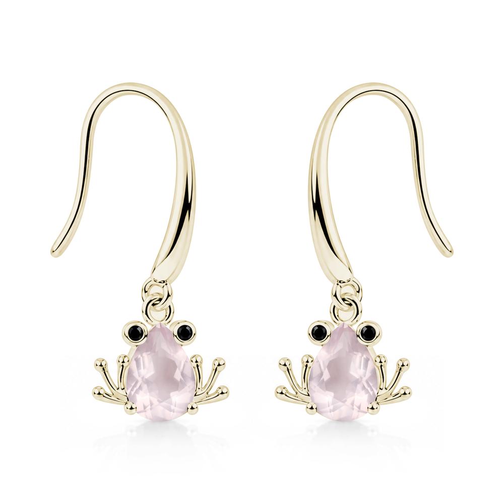 Pear Cut Aquamarine and Black Spinel Frog Hook Earrings - LUO Jewelry #gemstone_Rose Quartz and Black Spinel