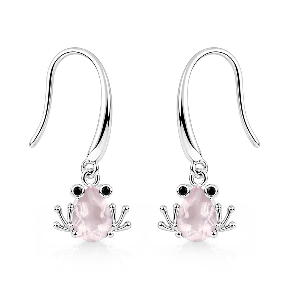 Pear Cut Aquamarine and Black Spinel Frog Hook Earrings - LUO Jewelry #gemstone_Rose Quartz and Black Spinel