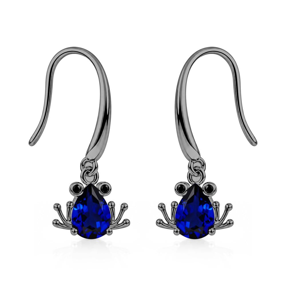 Pear Cut Aquamarine and Black Spinel Frog Hook Earrings - LUO Jewelry #gemstone_Sapphire and Black Spinel