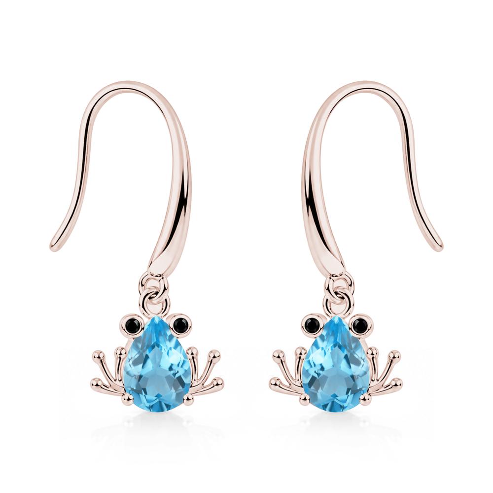 Pear Cut Aquamarine and Black Spinel Frog Hook Earrings - LUO Jewelry #gemstone_Swiss Blue Topaz and Black Spinel