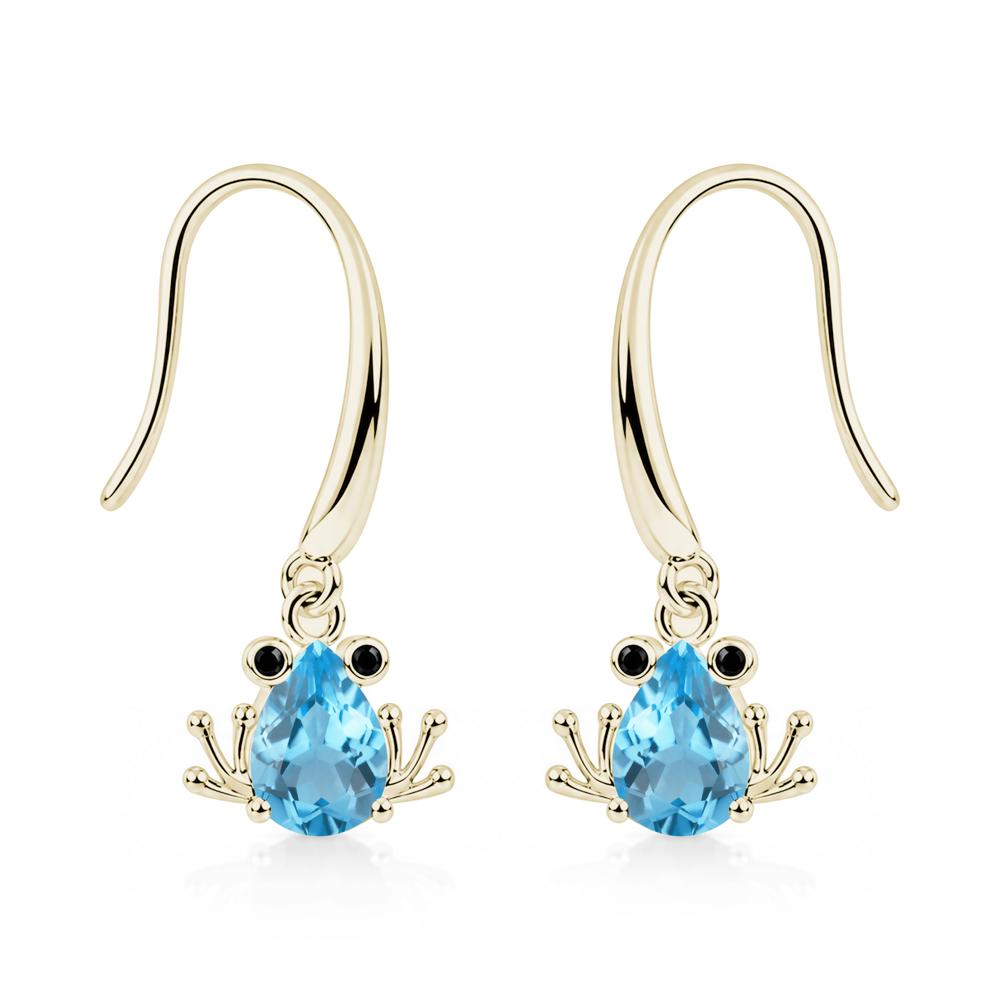 Pear Cut Aquamarine and Black Spinel Frog Hook Earrings - LUO Jewelry #gemstone_Swiss Blue Topaz and Black Spinel