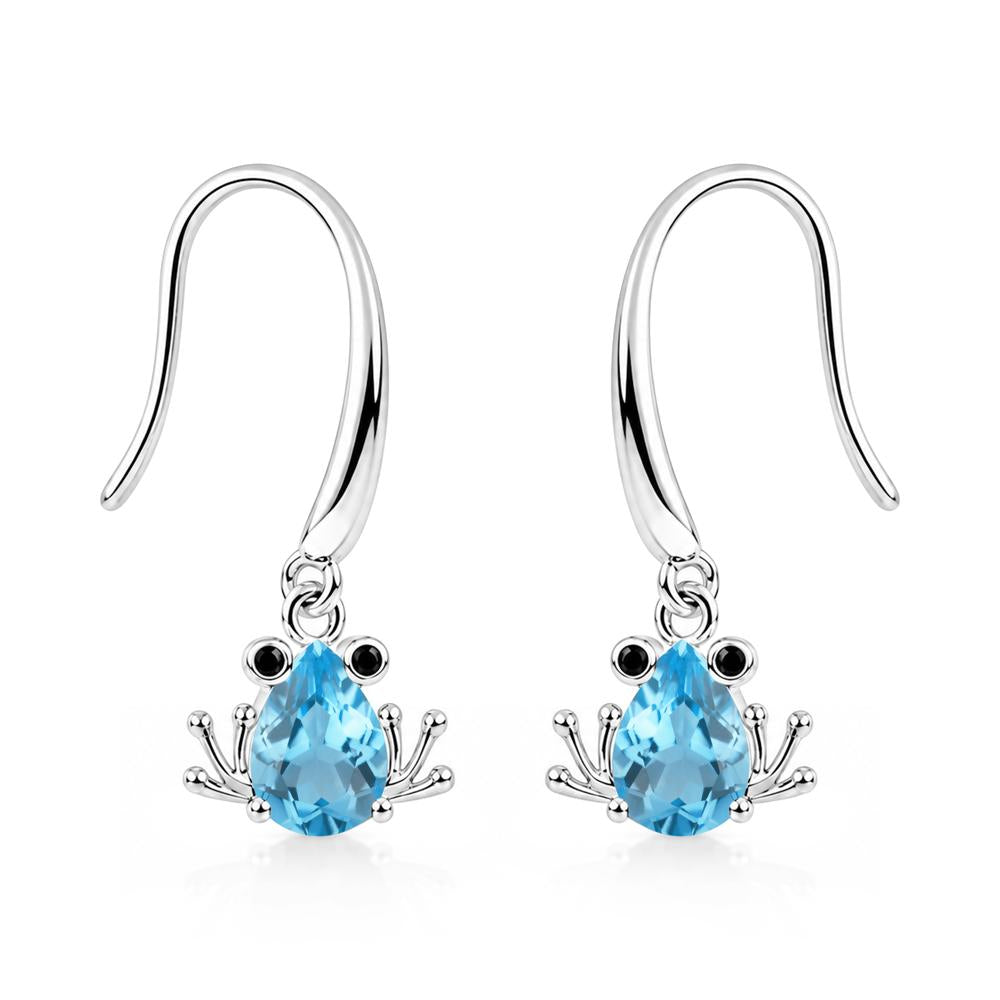 Pear Cut Aquamarine and Black Spinel Frog Hook Earrings - LUO Jewelry #gemstone_Swiss Blue Topaz and Black Spinel