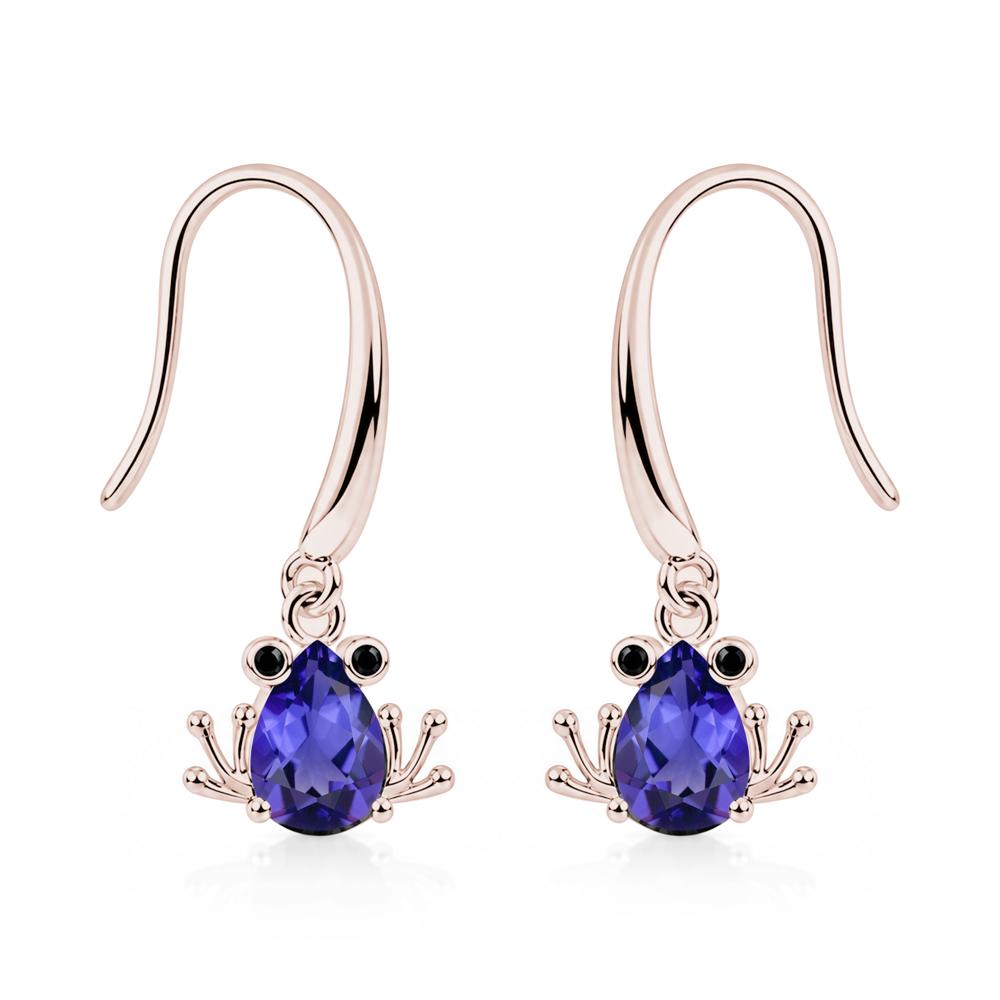 Pear Cut Aquamarine and Black Spinel Frog Hook Earrings - LUO Jewelry #gemstone_Tanzanite and Black Spinel