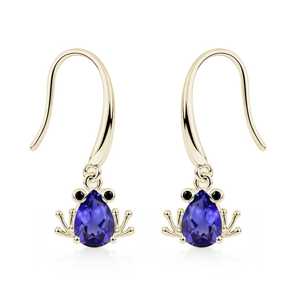 Pear Cut Aquamarine and Black Spinel Frog Hook Earrings - LUO Jewelry #gemstone_Tanzanite and Black Spinel