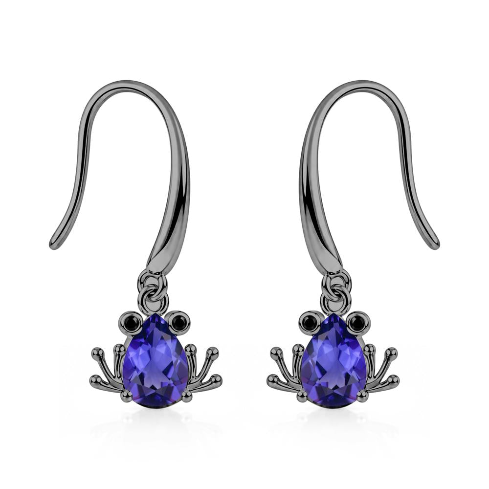 Pear Cut Aquamarine and Black Spinel Frog Hook Earrings - LUO Jewelry #gemstone_Tanzanite and Black Spinel