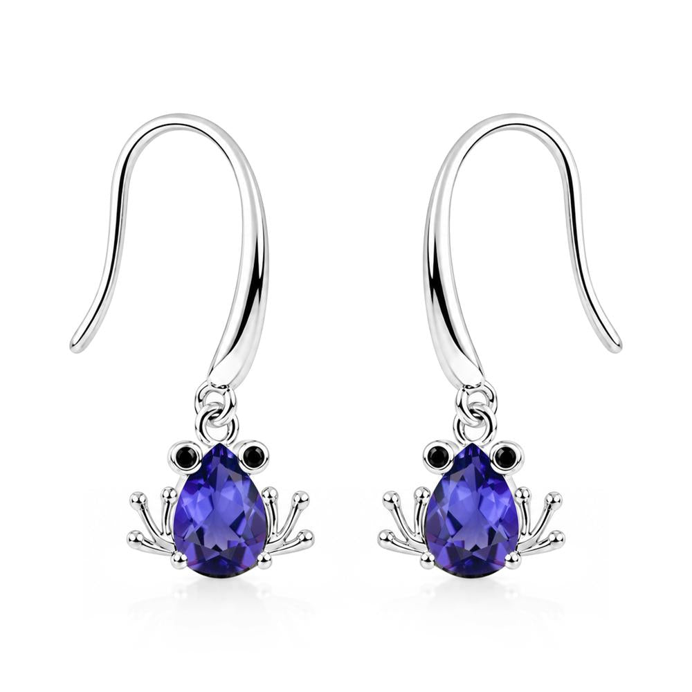 Pear Cut Aquamarine and Black Spinel Frog Hook Earrings - LUO Jewelry #gemstone_Tanzanite and Black Spinel