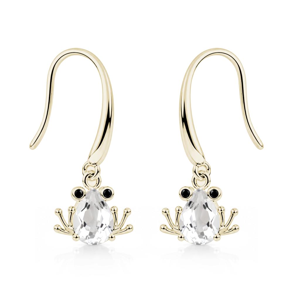 Pear Cut Aquamarine and Black Spinel Frog Hook Earrings - LUO Jewelry #gemstone_White Topaz and Black Spinel