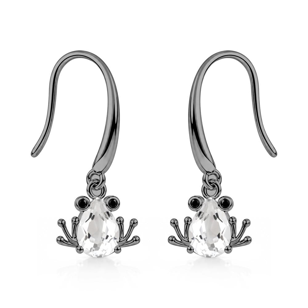 Pear Cut Aquamarine and Black Spinel Frog Hook Earrings - LUO Jewelry #gemstone_White Topaz and Black Spinel