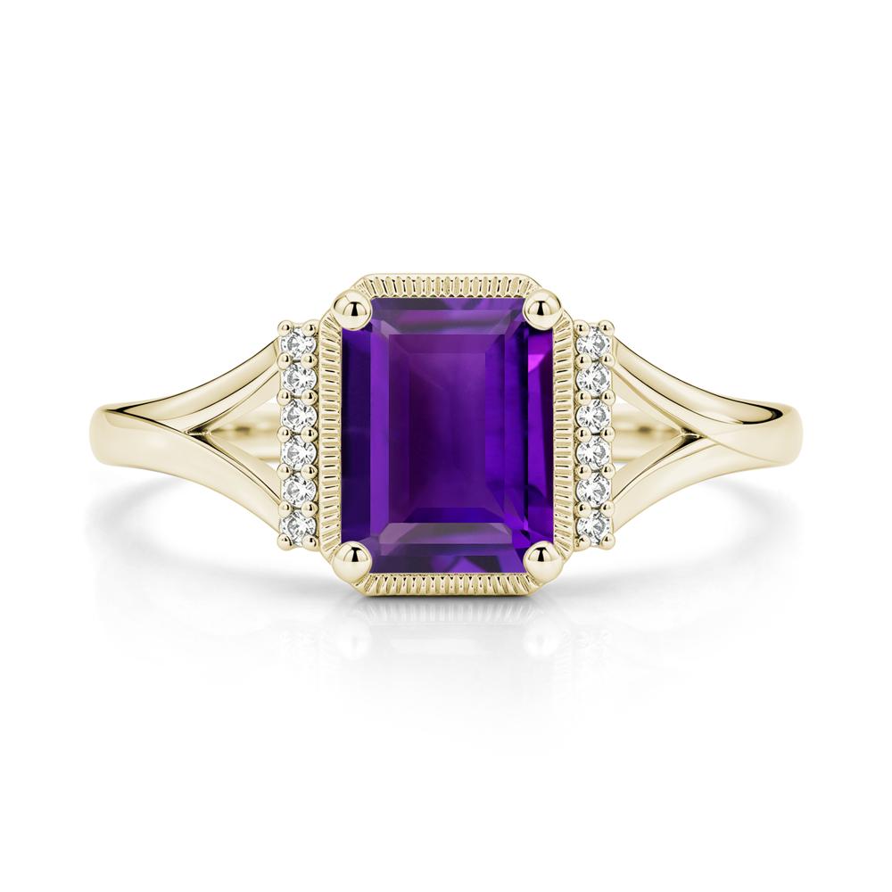 Split Shank Emerald Cut Black Spinel Milgrain Ring - LUO Jewelry #gemstone_Amethyst
