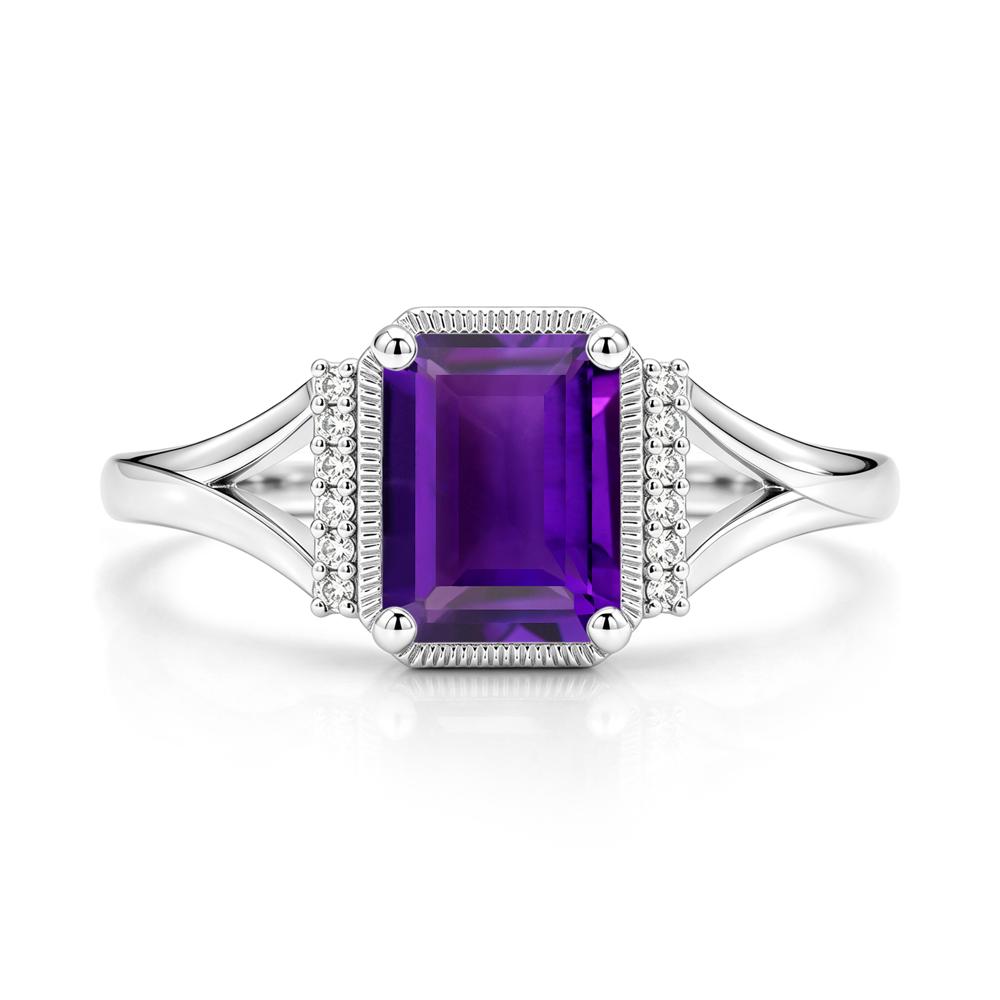 Split Shank Emerald Cut Black Spinel Milgrain Ring - LUO Jewelry #gemstone_Amethyst
