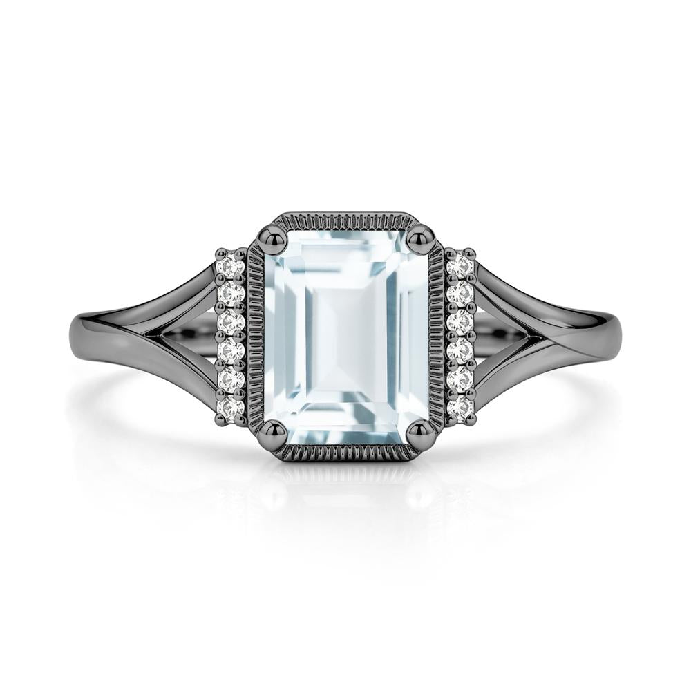 Split Shank Emerald Cut Black Spinel Milgrain Ring - LUO Jewelry #gemstone_Aquamarine