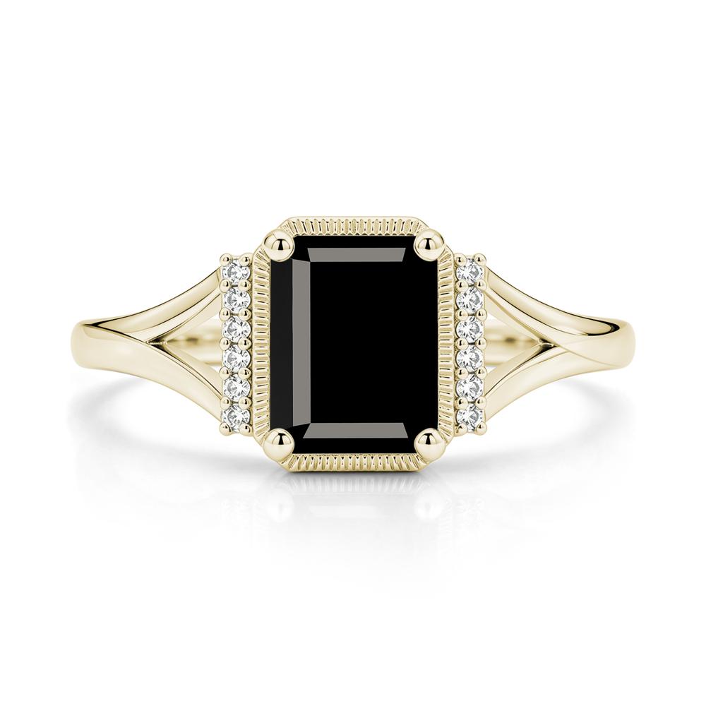 Split Shank Emerald Cut Black Spinel Milgrain Ring - LUO Jewelry #gemstone_Black Spinel