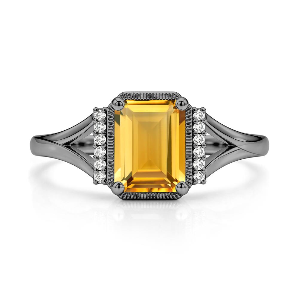 Split Shank Emerald Cut Black Spinel Milgrain Ring - LUO Jewelry #gemstone_Citrine