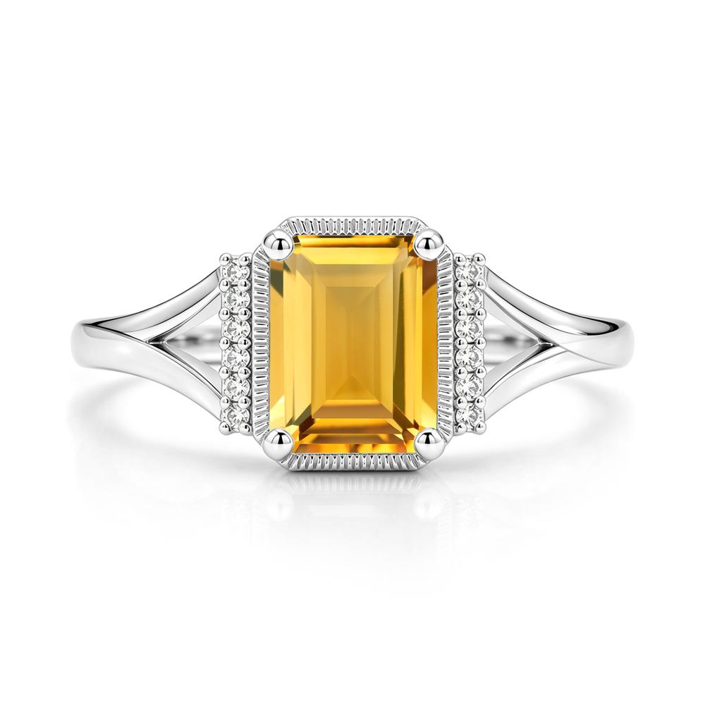 Split Shank Emerald Cut Black Spinel Milgrain Ring - LUO Jewelry #gemstone_Citrine