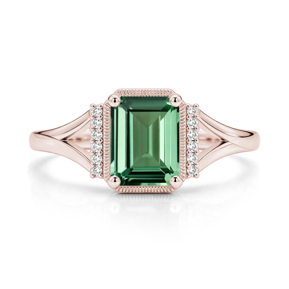 Split Shank Emerald Cut Black Spinel Milgrain Ring - LUO Jewelry #gemstone_Green Sapphire