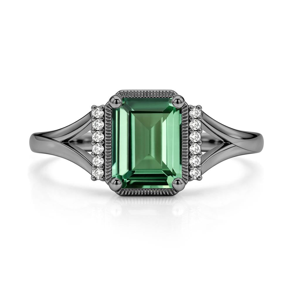 Split Shank Emerald Cut Black Spinel Milgrain Ring - LUO Jewelry #gemstone_Green Sapphire