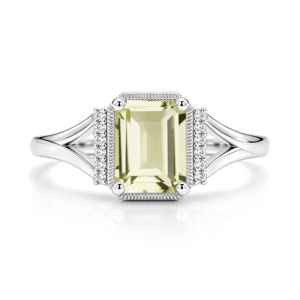 Split Shank Emerald Cut Black Spinel Milgrain Ring - LUO Jewelry #gemstone_Lemon Quartz