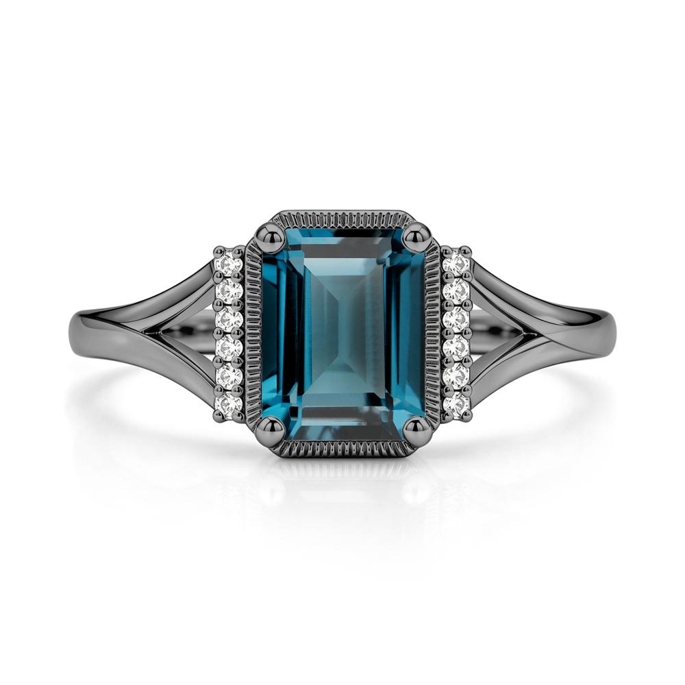 Split Shank Emerald Cut Black Spinel Milgrain Ring - LUO Jewelry #gemstone_London Blue Topaz