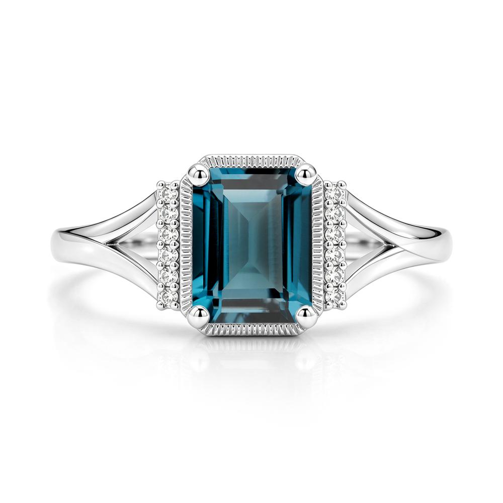 Split Shank Emerald Cut Black Spinel Milgrain Ring - LUO Jewelry #gemstone_London Blue Topaz