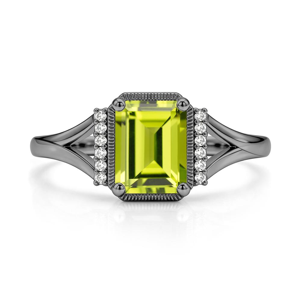 Split Shank Emerald Cut Black Spinel Milgrain Ring - LUO Jewelry #gemstone_Peridot