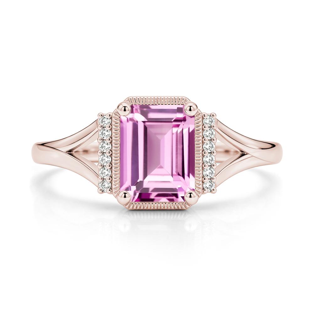 Split Shank Emerald Cut Black Spinel Milgrain Ring - LUO Jewelry #gemstone_Pink Sapphire