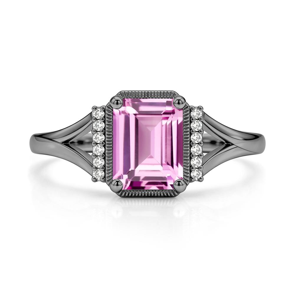 Split Shank Emerald Cut Black Spinel Milgrain Ring - LUO Jewelry #gemstone_Pink Sapphire
