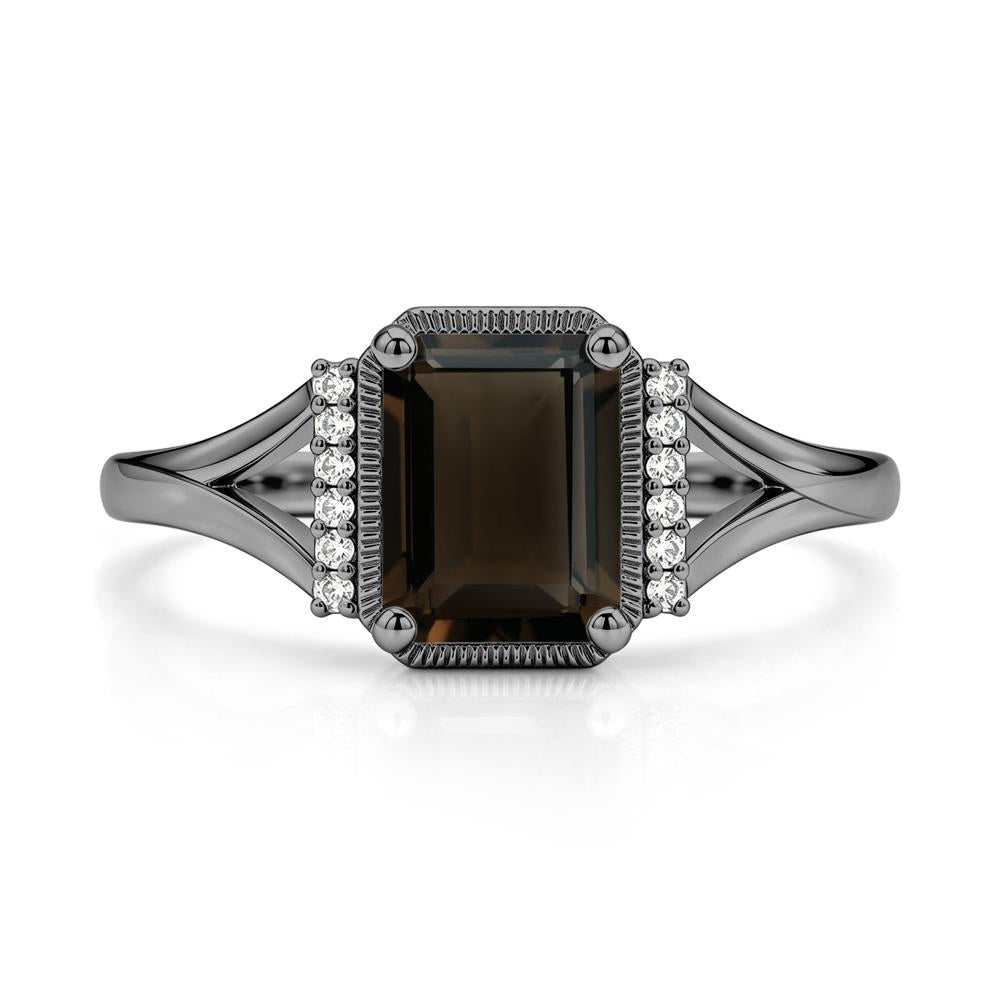Split Shank Emerald Cut Black Spinel Milgrain Ring - LUO Jewelry #gemstone_Smoky Quartz