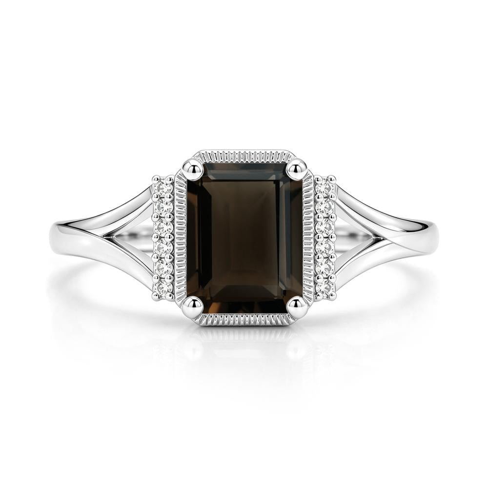 Split Shank Emerald Cut Black Spinel Milgrain Ring - LUO Jewelry #gemstone_Smoky Quartz