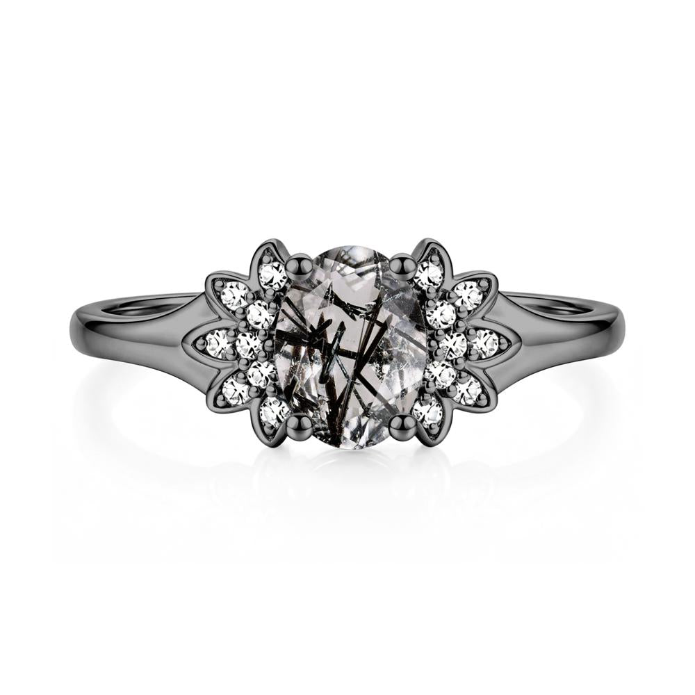 Oval Shaped London Blue Topaz Cluster Cocktail Ring - LUO Jewelry #gemstone_Black Rutilated Quartz