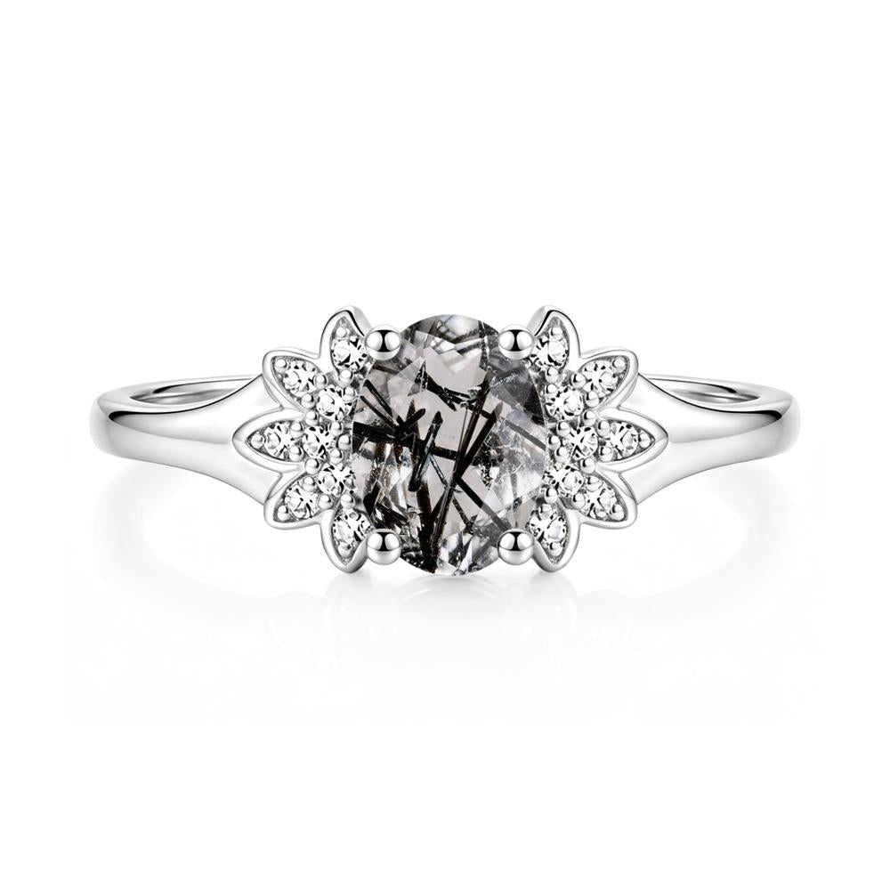 Oval Shaped London Blue Topaz Cluster Cocktail Ring - LUO Jewelry #gemstone_Black Rutilated Quartz