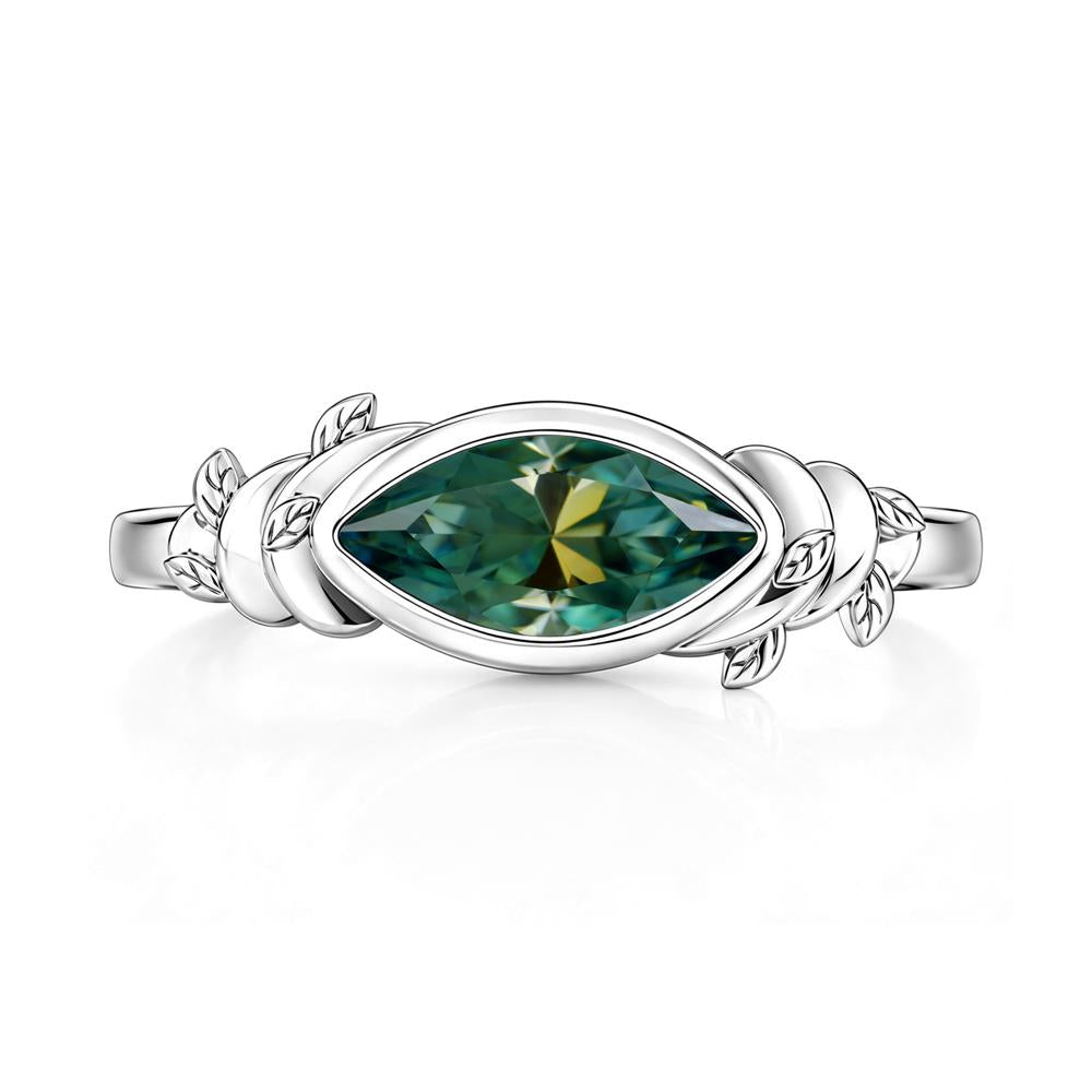 East West Marquise Cut Garnet Leaf and Vine Ring - LUO Jewelry #gemstone_Green Moissanite