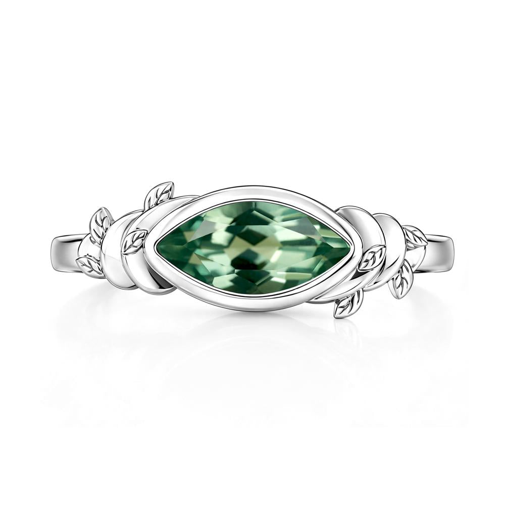 East West Marquise Cut Garnet Leaf and Vine Ring - LUO Jewelry #gemstone_Green Sapphire