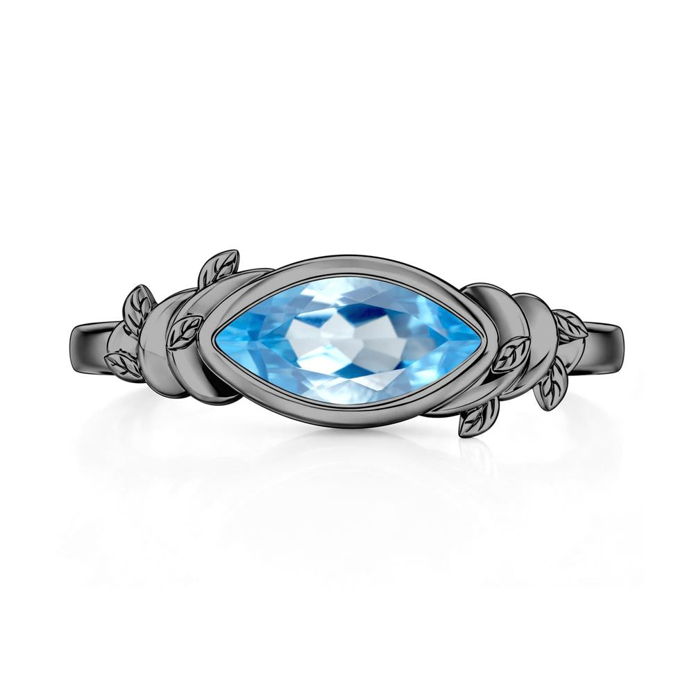East West Marquise Cut Garnet Leaf and Vine Ring - LUO Jewelry #gemstone_Swiss Blue Topaz