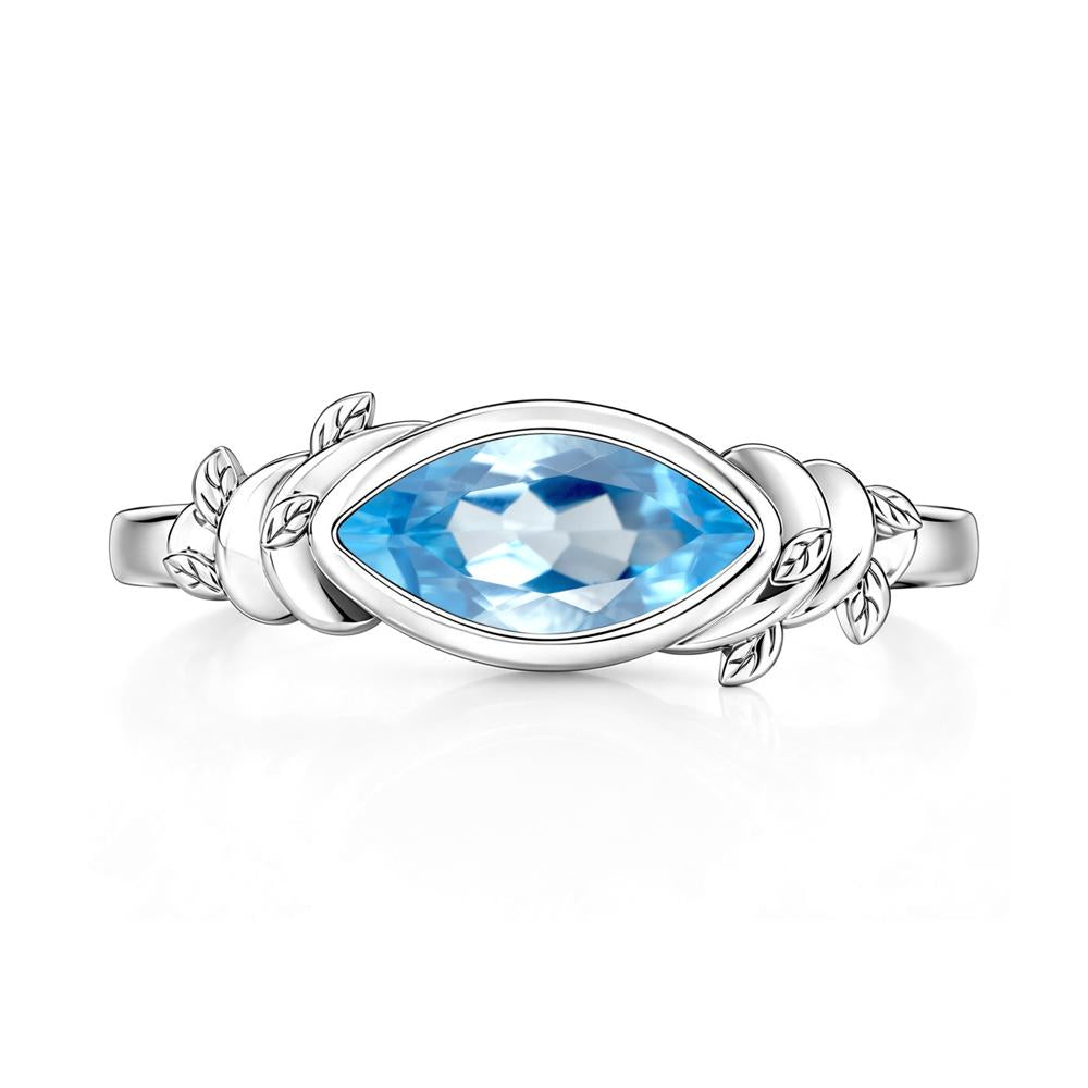 East West Marquise Cut Garnet Leaf and Vine Ring - LUO Jewelry #gemstone_Swiss Blue Topaz