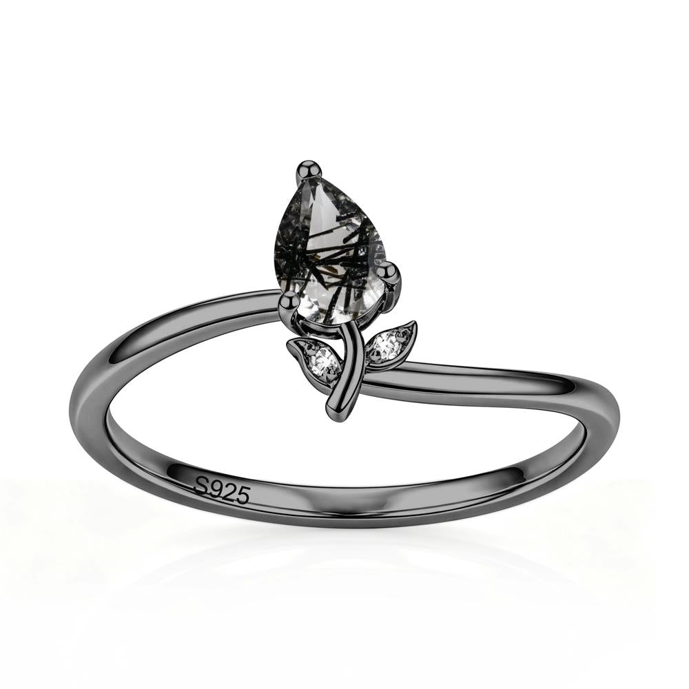 Nature Inspired Pear Cut Sapphire Floral Ring - LUO Jewelry #gemstone_Black Rutilated Quartz