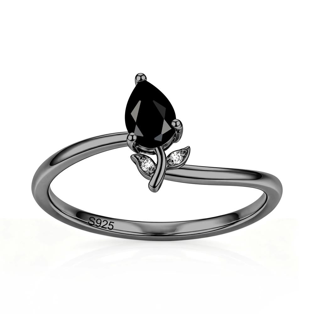 Nature Inspired Pear Cut Sapphire Floral Ring - LUO Jewelry #gemstone_Black Spinel