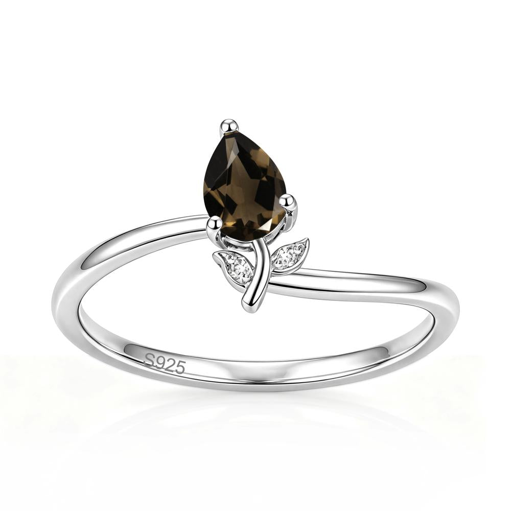 Nature Inspired Pear Cut Sapphire Floral Ring - LUO Jewelry #gemstone_Smoky Quartz