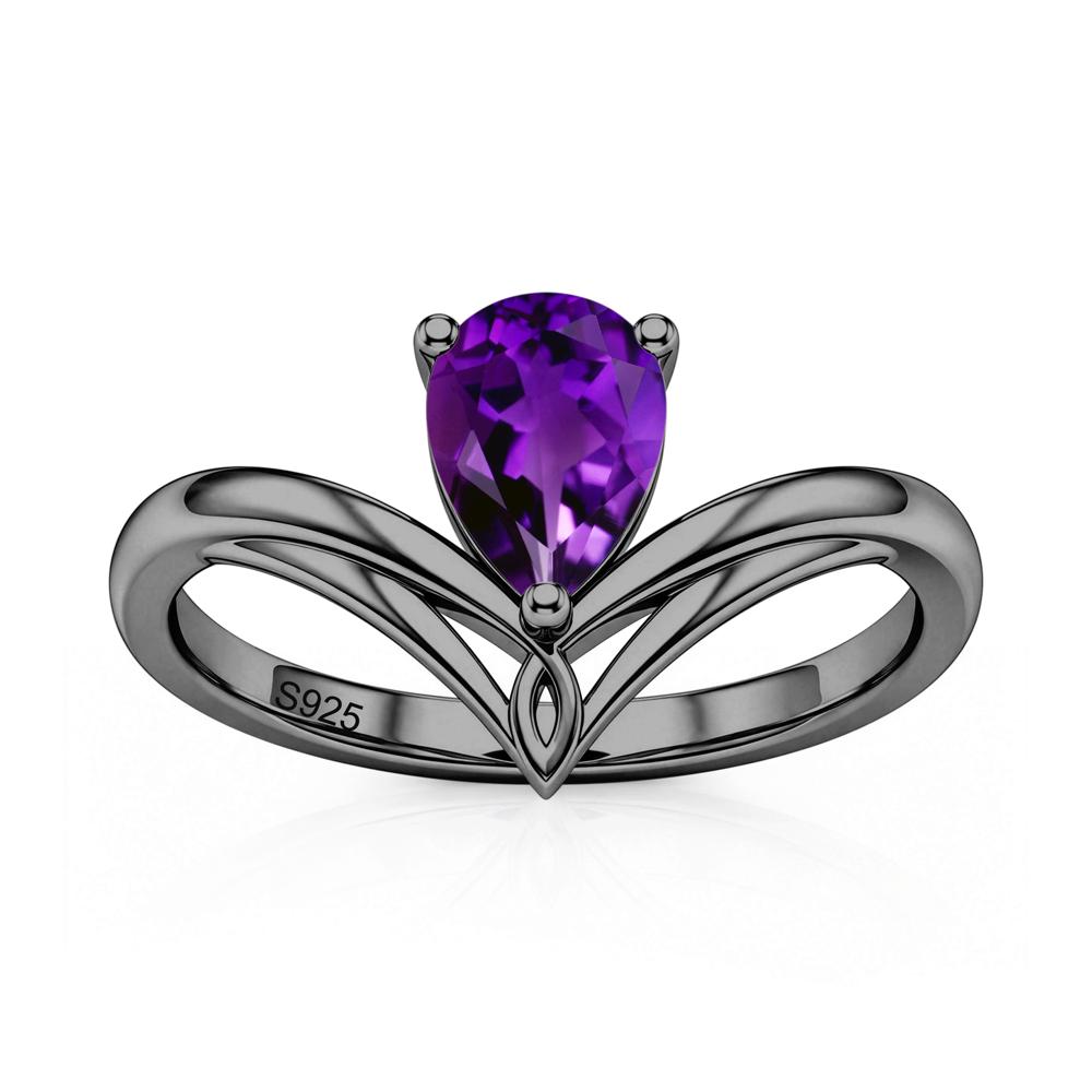 Solitaire Pear Cut Amethyst Chevron Ring - LUO Jewelry #gemstone_Amethyst