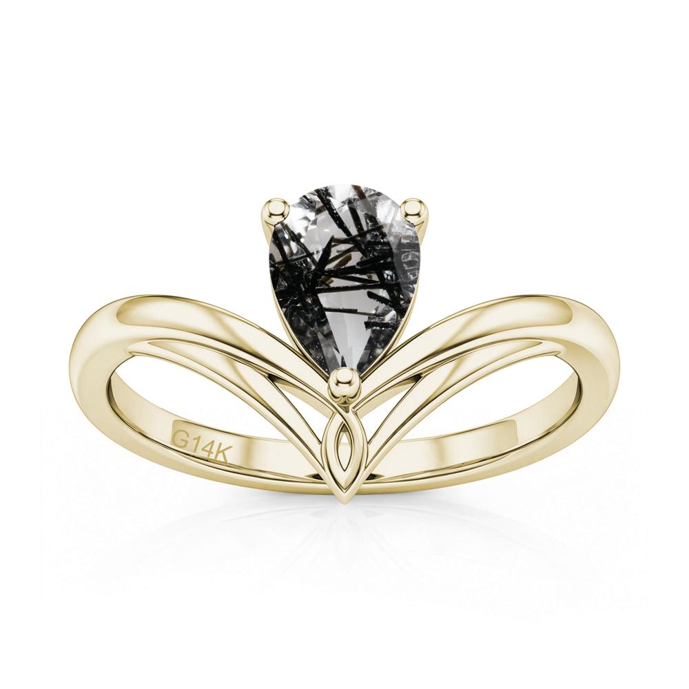 Solitaire Pear Cut Amethyst Chevron Ring - LUO Jewelry #gemstone_Black Rutilated Quartz