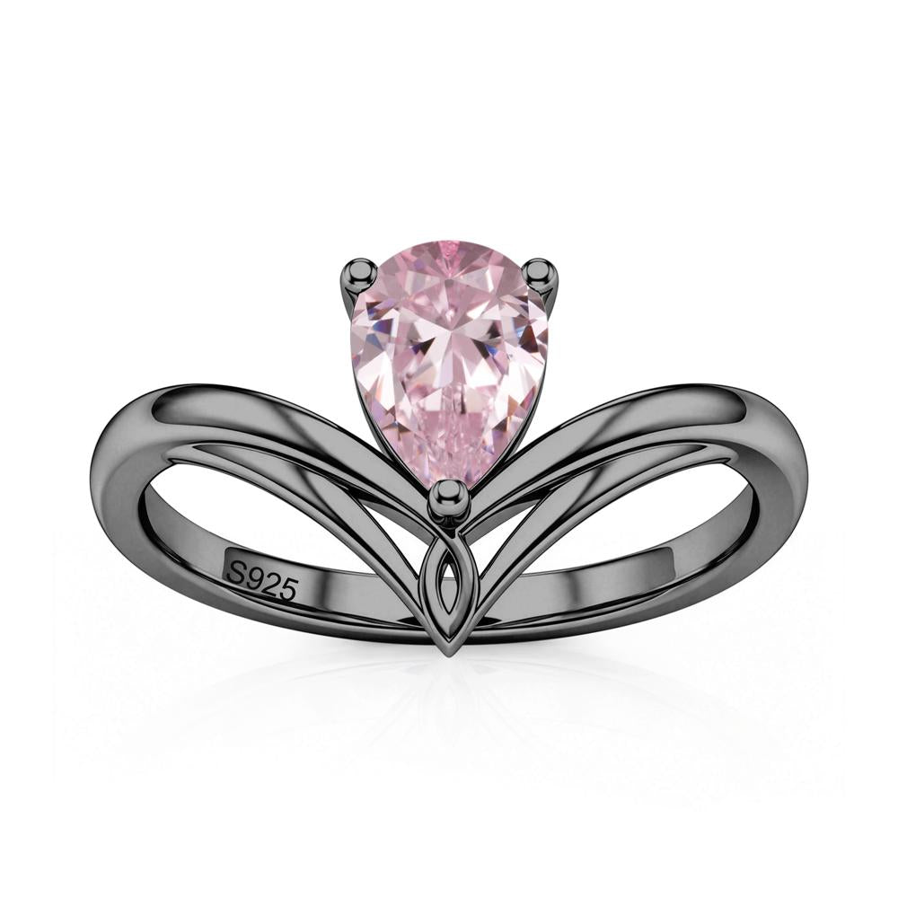 Solitaire Pear Cut Amethyst Chevron Ring - LUO Jewelry #gemstone_Pink Cubic Zirconia